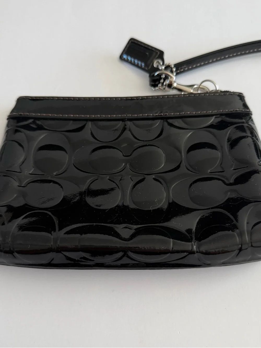 Coach Black Patent Signature Wristlet